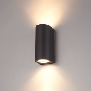 HOFTRONIC Douglas - Dimbare LED Wandlamp - 2700K warm wit - GU10 - Rond - Up & Down light - Zwart - IP65 Waterdicht voor buiten - Tuinverlichting - 160x78x68mm