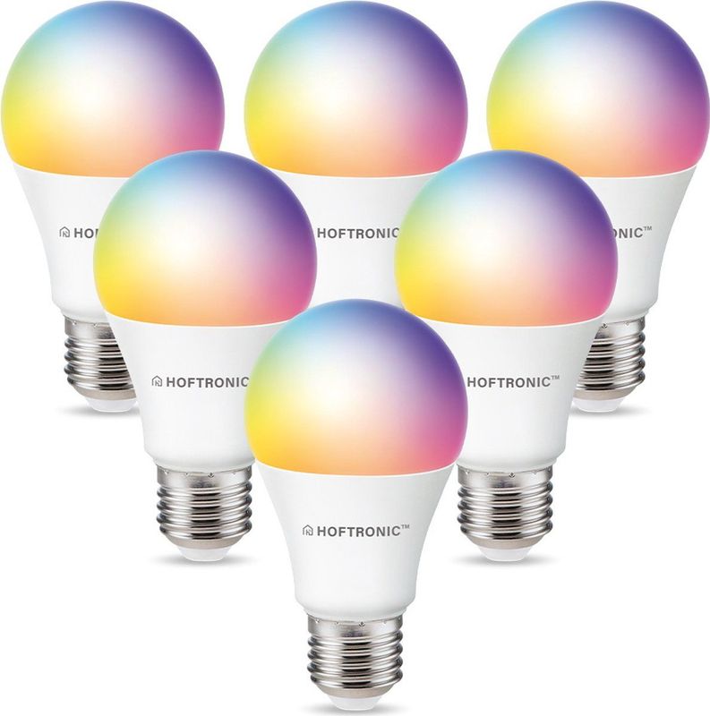 Hoftronic - E27 Smart LED Lamp - RGBWW - Wifi + Bluetooth - 10 Watt - Set van 6