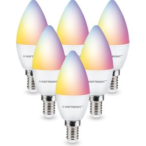 Hoftronic Smart - E14 SMART Wifi LED Lamp 6 Stuks - RGBWW 5.5 Watt 470lm C37 Dimbaar - Bedienbaar via Hoftronic Smart App - Bedienbaar via stem