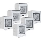 Set van 6 slimme Buitenstopcontacten - IP55 voor binnen en buiten - Slimme stekker WiFi + Bluetooth - Bediening via App - Compatibel met Google Home & Alexa