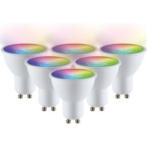 Set van 6 GU10 SMART LED RGBWW Wifi 4,5 Watt 345lm 110° Dimbaar