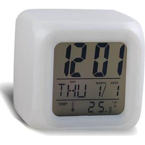 Wekker Klok met 7 LED Verlichting Multikleur / Thermometer / Kalender