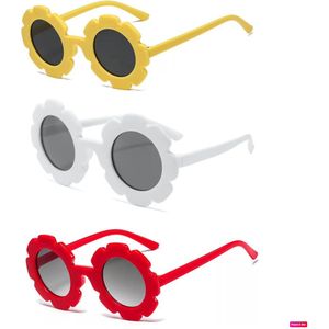 Babycure kids zonnebril | Rood, Wit, Geel | 3 kleuren brillen | Hippe flower sunglass | Stoer voor kinderen