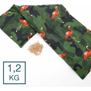 Verzwaringskussen Met Pit! - Wasbare hoes - 8 Compartimenten - 1.2 kg - Tevens warmtekussen en coldpack - Fijne diepe druk - Leger Flamingo