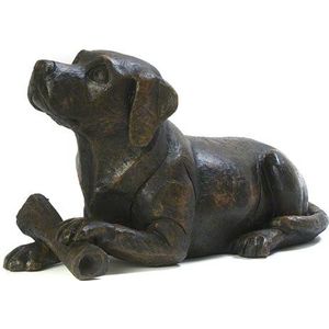 Honden Urn - Liggende Hond met Bot - Antiek Brons - 3 Liter