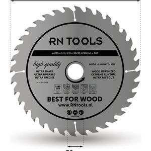 RNtools Cirkelzaagblad - Best for Wood - ⌀ 235mm - 36 tanden - Zaagbreedte 2,0mm - Dikte blad 1,3mm - Hout - Hardhout -Laminaat - MDF - Multiplex