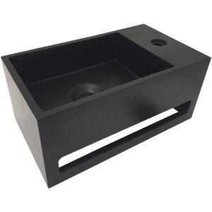 Mueller Solid Surface mat zwarte fontein met handdoekhouder rechts