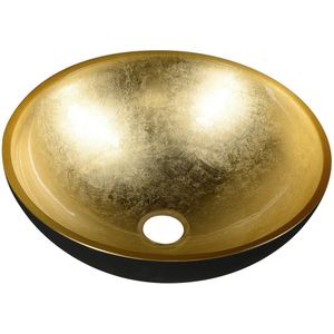 Sapho Murano glazen waskom 40cm zwart / goud