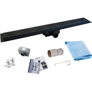 Mueller Black complete zwarte douchegoot met flens, sifon en filter 70x7