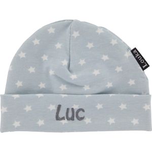 Louka babymutsje met naam lichtblauw met witte ster-newborn-katoen-blauw