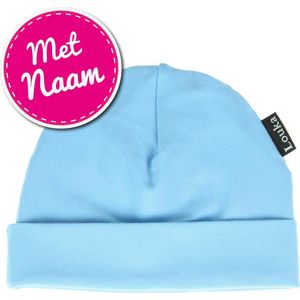 Louka babymutsje met naam blauw-newborn