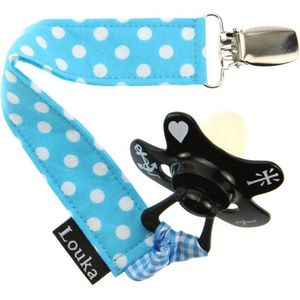 Louka speenkoord met naam turquoise met witte stip