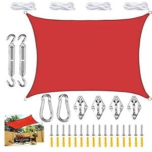 Zonnezeil Waterdichte Kaarsenparasol Met Fixeerkit, Rechthoekige Parasol For Patio, Stoffen Scherm, 98% Blok UV, Solar Refuge, Luifel (Color : Rouge, Size : 2.5x2.5m)