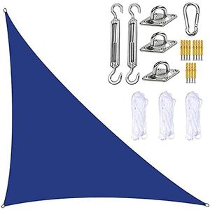 Zonnescherm zeil parasol zeil schaduwzeil tuin zonnescherm patio luifel terras buiten driehoekige Oxford-doek (kleur: blauw, maat: 5 x 5 x 7,1 m)