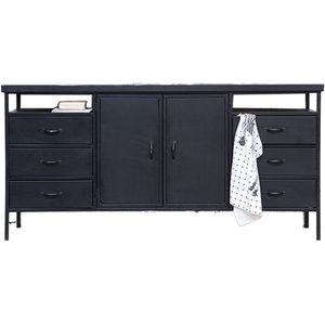 Dressoir Zwart - Metaal - 6 Lades & 2 Deuren - 175x40x85cm - Dressoir Dansk Zwart - Giga Meubel