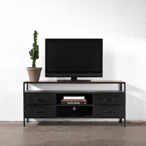 Tv-meubel Sem Zwart 140cm - Mangohout/Metaal - Giga Meubel