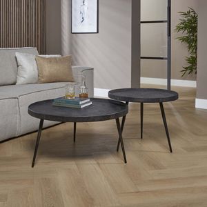 Salontafel Set van 2 - Metallic - Zwart - Rond - Driepoot - Giga Meubel