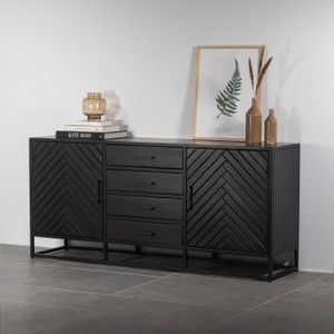 Dressoir Zwart - Visgraat - Mangohout - Kast Isa Klein - Giga Meubel