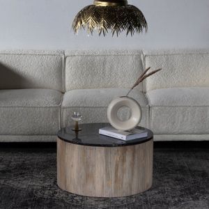 Salontafel Marmer - Zwart - Rond - 70cm - Tafel Glitzie - Giga Meubel