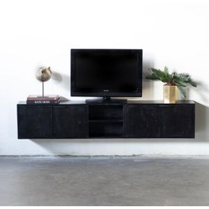 Zwevend Tv-meubel Zen Zwart 200cm 5-deurs - Mangohout/IJzer - Giga Meubel