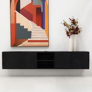 Giga Meubel - Zweven Tv-meubel - Ijzer|Hout - Zwart - 200x30x40 - Zen