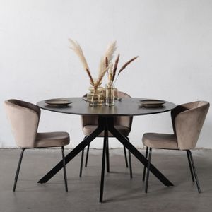 Eettafel Batti Zwart Rond 130cm - Mangohout/Metaal - Giga Meubel