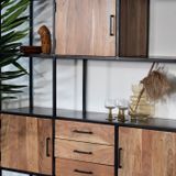 Wandkast Shaquille 220cm Naturel - IJzer/Acaciahout/Mangohout - Giga Meubel