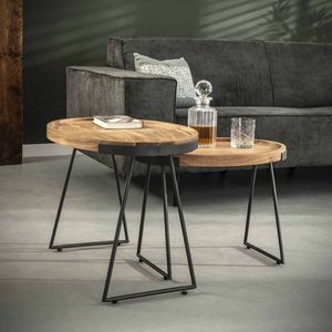 GM Bijzettafel Caitlyn Ovaal Massief Acacia Naturel (Set Van 2) - Acaciahout - 66x47x48cm