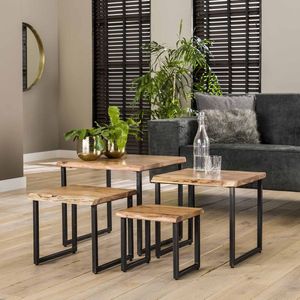 Salontafel Set van 4 - Massief Acacia - Naturel - Tafel Edge - Giga Meubel