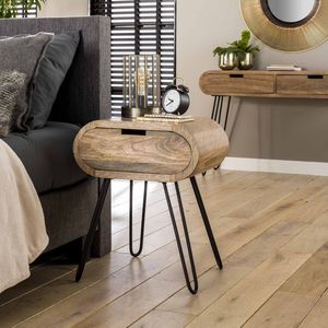 GM Nachtkastje Barrel 1 Lade Massief Mango Sand Naturel - Hout - 60x50cm