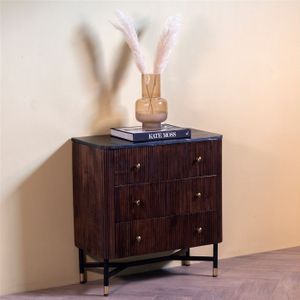 Sidetable Bruin met Marmer - Mangohout - 6 Lades - Japandi - Giga Meubel