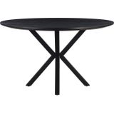 Eettafel Lissabon Zwart Rond 130cm - Mangohout/Metaal - Giga Meubel