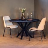 Eettafel Lissabon Zwart Rond 130cm - Mangohout/Metaal - Giga Meubel