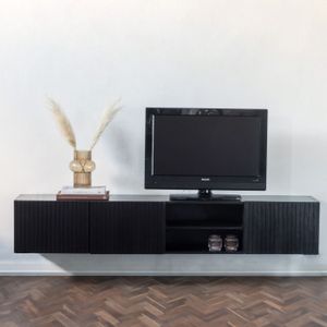 Zwevend Tv-meubel Roman Zwart 200cm - Mangohout - Giga Meubel
