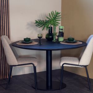 Eettafel Parijs Zwart Rond 130cm - Mangohout/Staal - Giga Meubel