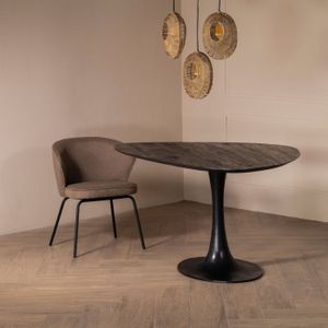 Eettafel Owen Kiezel Zwart O-poot 160cm - Mangohout/Metaal - Giga Meubel