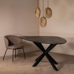 Eettafel Owen Kiezel Zwart Matrix-poot 200cm - Metaal/Mangohout - Giga Meubel