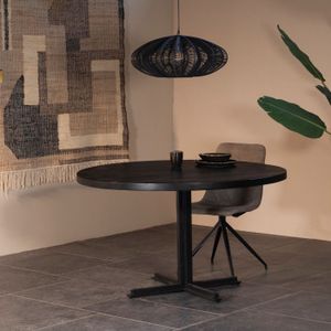 Eettafel Otis Zwart Rond 130cm - Mangohout/Metaal - Giga Meubel