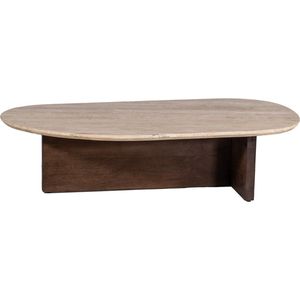 Salontafel Olaf Travertin Beige/Bruin 140cm - Mangohout/Travertin - Giga Meubel