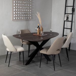 Eettafel Owen Kiezel Bruin Matrix-poot 200cm - Mangohout/Metaal - Giga Meubel