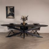 Eettafel Diamond Zwart Ovaal 300cm - Mangohout/Metaal - Giga Meubel