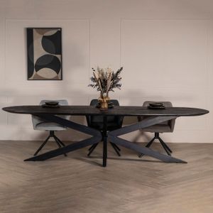 Eettafel Diamond Zwart Ovaal 300cm - Mangohout/Metaal - Giga Meubel