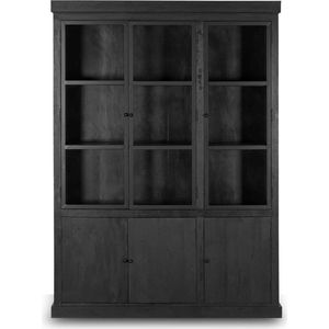 Everett hoge houten vitrinekast met glas whitewash Everett hoge houten vitrinekast met glas whitewash