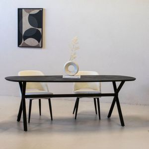 Eettafel Zwart - Mangohout - 180cm - Deens Ovaal - Eettafel Famke - Giga Meubel