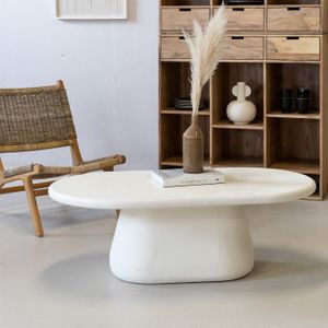 Salontafel Romy Ovaal Beige 140cm - MDF/Beton Ciré - Giga Meubel