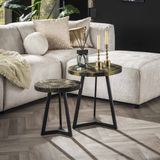 Giga Meubel - Salontafel Set van 2 Black and Gold Rond Teakhout