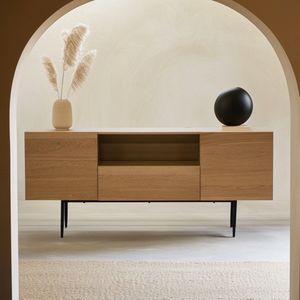 Giga Meubel Dressoir Claudia - Naturel - Eiken Fineer - 180x40x76cm - 2 Deurs