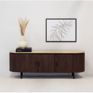 Tv-meubel Amber Bruin Travertin 160cm - Mangohout/Metaal/Travertin - Giga Meubel