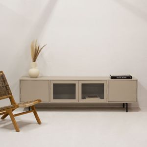 Tv-meubel Gita Taupe 200cm Taupe - Mangohout/Metaal/Glas - Giga Meubel