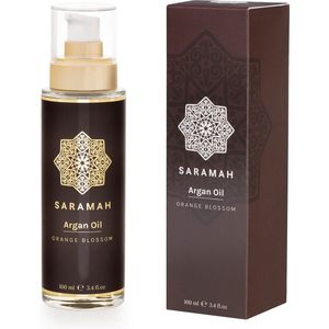 SARAMAH® Arganolie & Oranjebloesem 100 ml - Voor haar, huid en gezicht - Puur & Biologisch - Hydraterend, voedend en herstellend - Rijk aan omega 3 en 6, vitamine E en F - Huidolie en Haarolie - Koudgeperst - Moroccan Argan Oil
